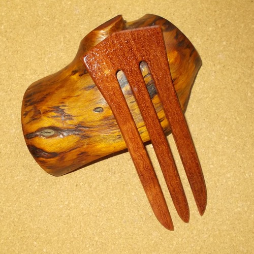 Bubinga 3 prong hair fork by Jeter and sold in the UK by Longhaired Jewels